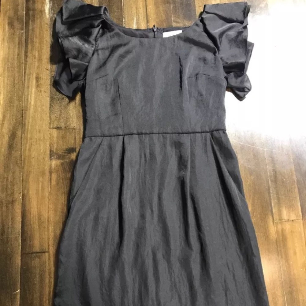 LOFT Women’s Satin Sheath Dress Flutter Sleeves